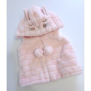 NWT Tip Top Toddler Girls Pink Faux Fur Bunny Hood Vest Size 2T